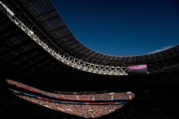 1 Jahr bis WM 2022: Historie, Stadien und Architektur 180701 General view of Luzhniki Stadium during the FIFA World Cup WM Weltmeisterschaft Fussball round of 16 match between Spain and Russia on July 1, 2018 in Moscow. Photo: Petter Arvidson BILDBYRN kod PA 92080 Copyright: PETTERxARVIDSON BB180701PA255