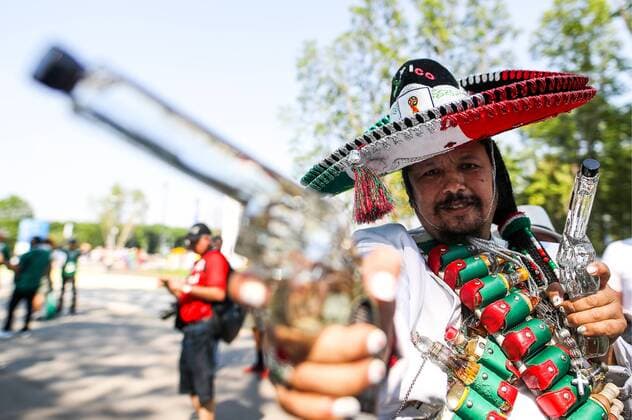 SAMARA, RUSSIA - JULY 2, 2018: A supporter of Mexico ahead of the Round of 16 football match between Brazil and Mexico at FIFA World Cup WM Weltmeisterschaft Fussball Russia 2018. Sergei Bobylev TASS  TS0878F8
