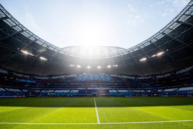 1 Jahr bis WM 2022: Historie, Stadien und Architektur 180702 General view of Samara Arena ahead of the FIFA World Cup WM Weltmeisterschaft Fussball round of 16 match between Brazil and Mexico on July 2, 2018 in Samara. Photo: Petter Arvidson BILDBYRAN kod PA 92081 Copyright: PETTERxARVIDSON BB180702PA012