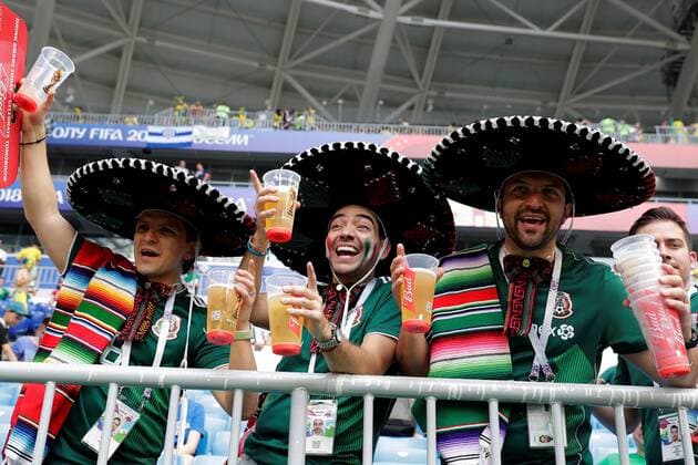 CAPTION CORRECTION Mexican fans during the FIFA World Cup WM Weltmeisterschaft Fussball 2018 round of 16 soccer match between Brazil vs Mexico at Samara Arena in Samara, Russia, 2 July 2018. Brazil vs Mexico !ACHTUNG: NUR REDAKTIONELLE NUTZUNG!  Copyright: xSebastiaoxMoreirax FWC52-2 20180702-636661443517013185