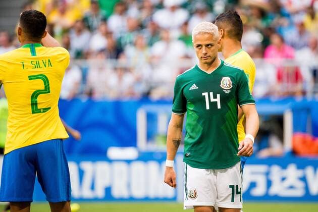 180702 Javier Hernandez of Mexico during the FIFA World Cup WM Weltmeisterschaft Fussball round of 16 match between Brazil and Mexico on July 2, 2018 in Samara. Photo: Petter Arvidson BILDBYRAN kod PA 92081 Copyright: PETTERxARVIDSON BB180702PA045