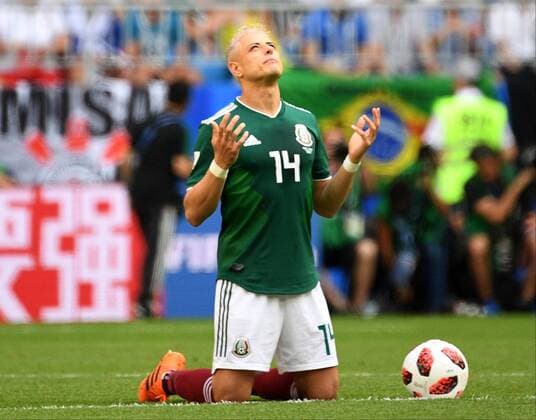 SOCCER - FIFA World Cup WM Weltmeisterschaft Fussball 2018, BRA vs MEX SAMARA,RUSSIA,02.JUL.18 - SOCCER - FIFA World Cup 2018, international match Länderspiel round of sixteen, Brazil vs Mexico. Image shows Javier Hernandez (MEX). GEPAxpictures xSputnik