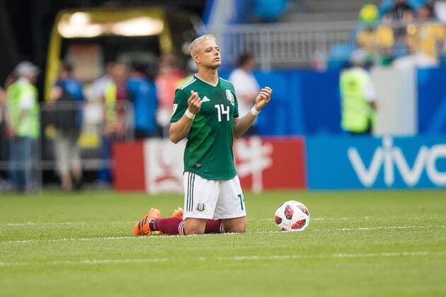 02.07.2018 SAMARA, SAMARA ARENA PILKA NOZNA (FOOTBALL) MISTRZOSTWA SWIATA ROSJA 2018 FIFA World Cup WM Weltmeisterschaft Fussball RUSSIA 2018 1 8 FINAL BRAZYLIA - MEKSYK (BRASIL-MEXICO) NZ JAVIER HERNANDEZ FOTO LUKASZ SKWIOT CYFRASPORT NEWSPIX.PL --- Newspix.pl FRANCE OUT!  20180702CSLS0002
