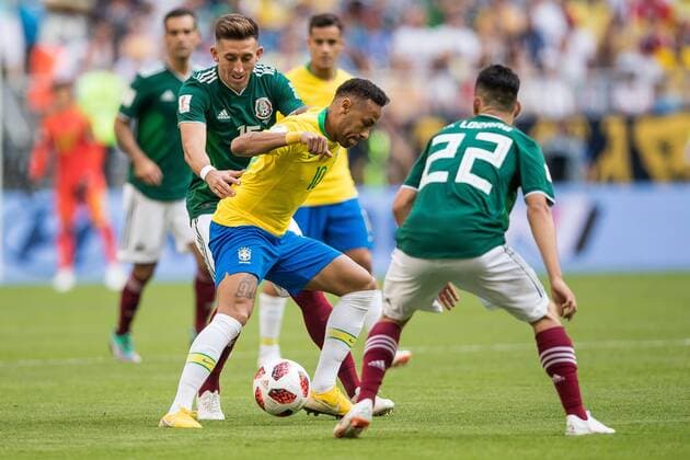 02.07.2018 SAMARA, SAMARA ARENA PILKA NOZNA (FOOTBALL) MISTRZOSTWA SWIATA ROSJA 2018 FIFA World Cup WM Weltmeisterschaft Fussball RUSSIA 2018 1 8 FINAL BRAZYLIA - MEKSYK (BRASIL-MEXICO) NZ NEYMAR HIRVING LOZANO FOTO LUKASZ SKWIOT CYFRASPORT NEWSPIX.PL --- Newspix.pl FRANCE OUT!  20180702CSLS0003