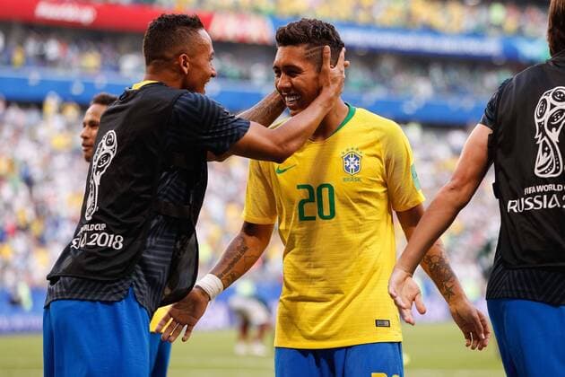Brazil vs. Mexico SAMARA, SA - 02.07.2018: BRAZIL VS. MEXICO - Roberto Firmino from Brazil caomemora after scoring a goal during the match between Brazil and Mexico valid for the eighth round of the 2018 World Cup held at the Samara Arena in Samara, Russia. (Photo: Marcelo Machado de Melo Fotoarena) x1560880x  MarceloxMachadoxdexMelo