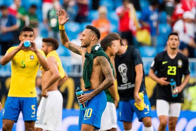 180702 Neymar of Brazil celebrates after the FIFA World Cup WM Weltmeisterschaft Fussball round of 16 match between Brazil and Mexico on July 2, 2018 in Samara. Photo: Petter Arvidson BILDBYRAN kod PA 92081 Copyright: PETTERxARVIDSON BB180702PA145