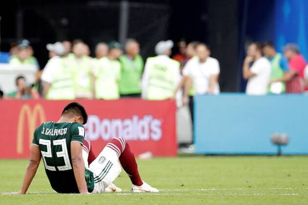 Mexican forward Jesus Gallardo at the end of the FIFA World Cup WM Weltmeisterschaft Fussball 2018 round of 16 soccer match between Brazil and Mexico, at Samara Arena in Samara, Russia, 2 July 2018. BRAZIL VS. MEXICO !ACHTUNG: NUR REDAKTIONELLE NUTZUNG!  Copyright: xSebastiaoxMoreirax FWC53-290 20180702-636661514847100379