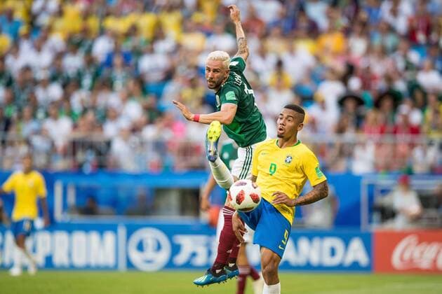 02.07.2018 SAMARA, SAMARA ARENA PILKA NOZNA (FOOTBALL) MISTRZOSTWA SWIATA ROSJA 2018 FIFA World Cup WM Weltmeisterschaft Fussball RUSSIA 2018 1 8 FINAL BRAZYLIA - MEKSYK (BRASIL-MEXICO) NZ MIGUEL LAYUN GABRIEL JESUS FOTO LUKASZ SKWIOT CYFRASPORT NEWSPIX.PL --- Newspix.pl FRANCE OUT!  20180702CSLS0061