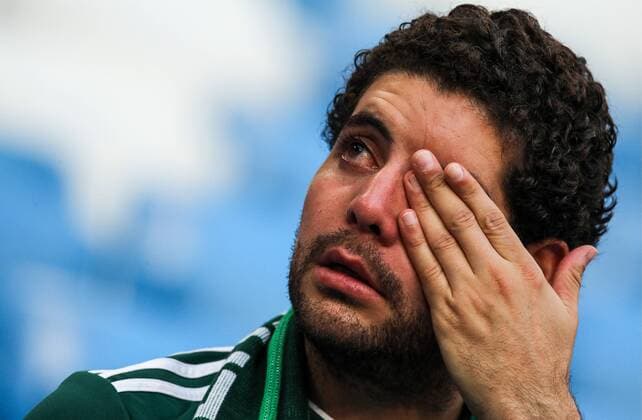 SAMARA, RUSSIA - JULY 2, 2018: A Mexican football fan after his team s 2018 FIFA World Cup WM Weltmeisterschaft Fussball Round of 16 match against Brazil at Samara Arena Stadium; Brazil wins 2-0. Sergei Bobylev TASS  TS087A0A