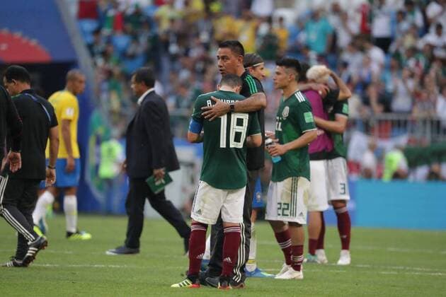 July 2, 2018 - EUM20180702DEP42.JPG .SAMARA, Rusia. SoccerFutbol-Mundial.- Reacciones de los jugadores mexicanos luego de terminar 2-1 en el partido frente a Brasil en octavos de final, que significa la eliminacion de la Seleccion Mexicana del Mundial, este 2 de julio de 2018. Foto: Agencia EL UNIVERSALLuis CortesEELG Latin News: July 2, 2018 Copyright: xElxUniversalx