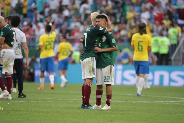 July 2, 2018 - EUM20180702DEP43.JPG .SAMARA, Rusia. SoccerFutbol-Mundial.- Reacciones de los jugadores mexicanos luego de terminar 2-1 en el partido frente a Brasil en octavos de final, que significa la eliminacion de la Seleccion Mexicana del Mundial, este 2 de julio de 2018. Foto: Agencia EL UNIVERSALLuis CortesEELG Latin News: July 2, 2018 Copyright: xElxUniversalx