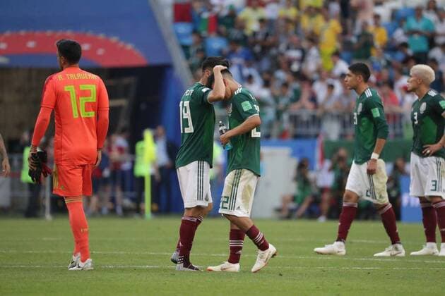 July 2, 2018 - EUM20180702DEP44.JPG .SAMARA, Rusia. SoccerFutbol-Mundial.- Reacciones de los jugadores mexicanos luego de terminar 2-1 en el partido frente a Brasil en octavos de final, que significa la eliminacion de la Seleccion Mexicana del Mundial, este 2 de julio de 2018. Foto: Agencia EL UNIVERSALLuis CortesEELG Latin News: July 2, 2018 Copyright: xElxUniversalx
