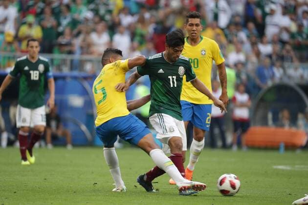 July 2, 2018 - EUM20180702DEP60.JPG .SAMARA, Rusia. SoccerFutbol-Mundial.- Aspectos de las jugadas durante el partido de Mexico vs Brasil, en el estadio Samara Arena, que significa la eliminacion de la Seleccion Mexicana del Mundial, al que terminar 2-1, este 2 de julio de 2018. Foto: Agencia EL UNIVERSALLuis CortesEELG Latin News: July 2, 2018 Copyright: xElxUniversalx