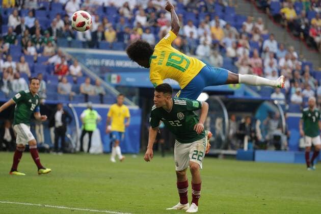 July 2, 2018 - EUM20180702DEP63.JPG .SAMARA, Rusia. SoccerFutbol-Mundial.- Aspectos de las jugadas durante el partido de Mexico vs Brasil, en el estadio Samara Arena, que significa la eliminacion de la Seleccion Mexicana del Mundial, al que terminar 2-1, este 2 de julio de 2018. Foto: Agencia EL UNIVERSALLuis CortesEELG Latin News: July 2, 2018 Copyright: xElxUniversalx