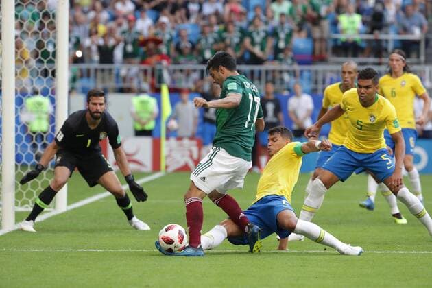 July 2, 2018 - EUM20180702DEP66.JPG .SAMARA, Rusia. SoccerFutbol-Mundial.- Aspectos de las jugadas durante el partido de Mexico vs Brasil, en el estadio Samara Arena, que significa la eliminacion de la Seleccion Mexicana del Mundial, al que terminar 2-1, este 2 de julio de 2018. Foto: Agencia EL UNIVERSALLuis CortesEELG Latin News: July 2, 2018 Copyright: xElxUniversalx
