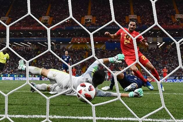 Sport - Bilder des Tages Nacer Chadli of Belgium shoots to score a goal against Japan in their Round of 16 match during the 2018 FIFA World Cup WM Weltmeisterschaft Fussball in Rostov, Russia, 2 July 2018. Belgium threw caution to the wind to reach the World Cup quarter-finals as substitute Nacer Chadli scored in the dying seconds against Japan to snatch a 3-2 comeback win and set up a clash with five-time champions Brazil. The distraught Japanese, who went 2-0 up with goals by Genki Haraguchi and Takashi Inui early in the second half, fell to the turf after Chadli poked the ball home from Thomas Meunier s cross four minutes into added time at the Rostov Arena. Belgium downs Japan with Nacer Chadli s injury time goal capping historic comeback  20180703_67959