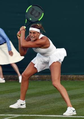 Tennis - 2018 Wimbledon Championships - Week One, Monday (Day One) Women s Singles, First Round: Aryna Sabalenka (BLR) vs. Mihaela Buzarnescu (ROU) Aryna Sabalenka on Court 16 COLORSPORT ANDREW COWIE 