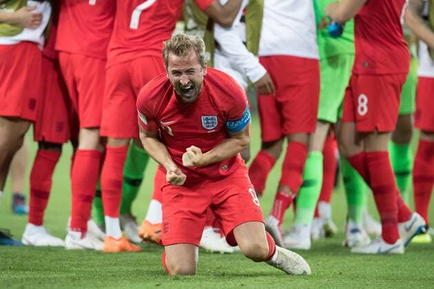 Sport Themen der Woche KW27 Sport - Bilder des Tages Harry Kane of England celebrates after winning on Penalty shootout 4-3 during the 2018 FIFA World Cup WM Weltmeisterschaft Fussball Russia Round of 16 match between Colombia and England at the Spartak Stadium, Moscow, Russia on 3 July 2018. Copyright: xPeterxDovganx 20330061