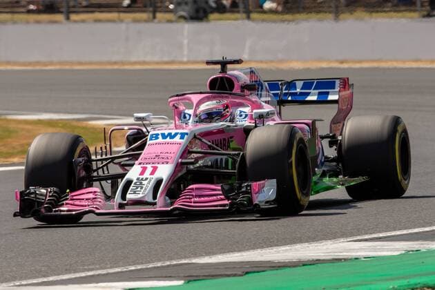 6th July 2018, Silverstone Circuit, Silverstone, England; British Formula One Grand Prix, Friday free practice; Sergio Perez in his Sahara Force India F1 Team Force India Mercedes VJM11  ActionPlus12044468 TimxWilliams