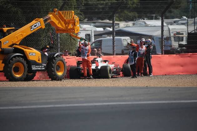Photo4 LaPresse 06 07 2018 Silverstone, England Grand Prix Formula One England 2018 In the pic: Romain Grosjean (FRA) Haas F1 Team VF-18 crash  Copyright: xPhoto4 LaPressex