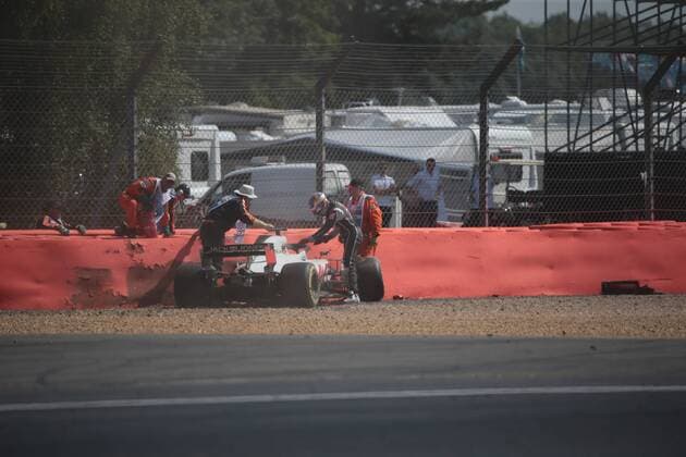 Photo4 LaPresse 06 07 2018 Silverstone, England Grand Prix Formula One England 2018 In the pic: Romain Grosjean (FRA) Haas F1 Team VF-18 crash  Copyright: xPhoto4 LaPressex