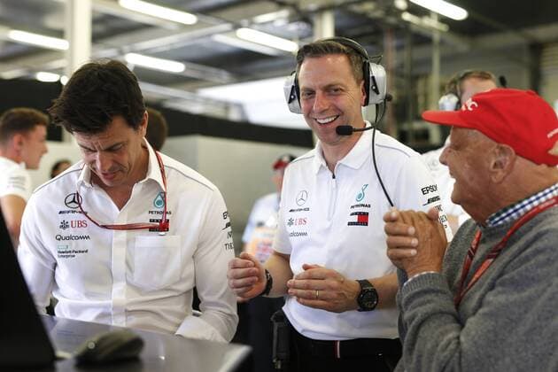 Motorsports: FIA Formula One World Championship WM Weltmeisterschaft 2018, Grand Prix of Great Britain, Toto Wolff (AUT, Mercedes AMG Petronas Motorsport), Matt Deane, Niki Lauda (AUT, Mercedes AMG Petronas Motorsport), Silverstone Great Britain