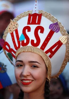 Sport Bilder des Tages SOCHI, RUSSIA - JULY 7, 2018: Russia s fan wearing a kokoshnik at a FIFA Fan Zone by a marine passenger terminal ahead of the 2018 FIFA World Cup WM Weltmeisterschaft Fussball Quarterfinal match between Russia and Croatia. Vladimir Smirnov TASS  TS0887D5