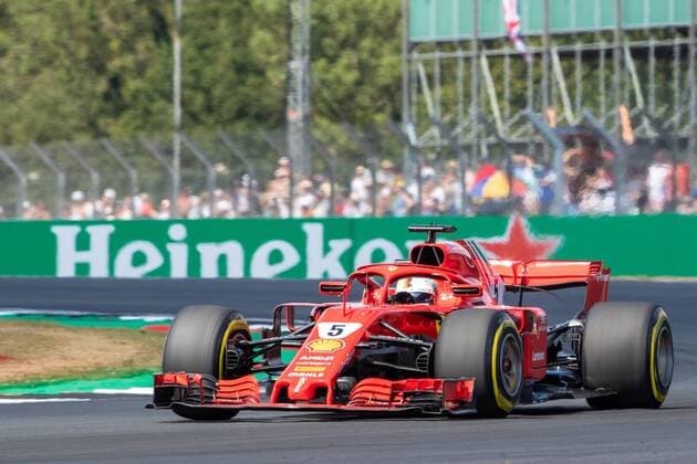 7th July 2018, Silverstone Circuit, Silverstone, England; British Formula One Grand Prix, Saturday qualification; Sebastian Vettel in his Scuderia Ferrari SF71H  ActionPlus12045207 TimxWilliams