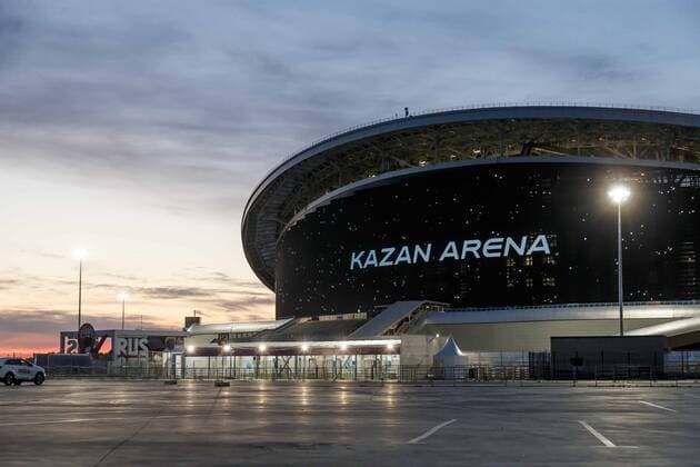 1 Jahr bis WM 2022: Historie, Stadien und Architektur Kasan, Russland, 06.07.2018, FIFA Weltmeisterschaft, Viertelfinale, Brasilien - Belgien, Kasan Arena Aussenansicht ( DeFodi507