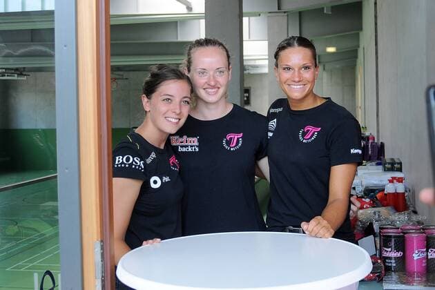 li.Kelly Vollebregt (TusSies Metzingen) mi.Maren Weigel (TusSies Metzingen) re.Julia Behnke (TusSies Metzingen) TusSies Metzingen,Handball,Ligaspiel;Vorbereitung,08.07.2018;Foto:TBaur Eibner 2. TusSies Metzingen Sommerfest Metzingen Copyright: xEIBNER TobiasxBaurx EP_TBR