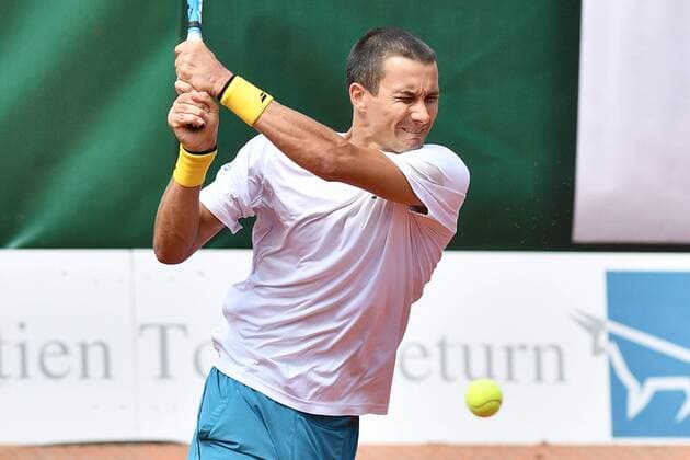 GER, 1. Tennis-Point Bundesliga Herren, Allpresan Rochusclub BL-Team vs. GERRY WEBER-Team BW Halle 1 08.09.2018, GER, Allpresan Rochusclub BL-Team vs. GERRY WEBER-Team BW Halle 1, im Bild Donskoy, Evgeny RUS beim Rueckhandschlag