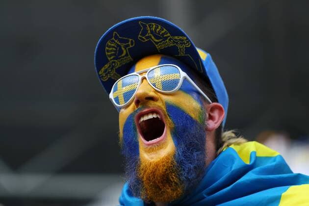 Sweden fans (SWE), JULY 7, 2018 - Football Soccer : FIFA World Cup WM Weltmeisterschaft Fussball Russia 2018 quarter-final match between Sweden 0-2 England at Samara Arena, Samara, Russia. Noxthirdxpartyxsales  (81747171)