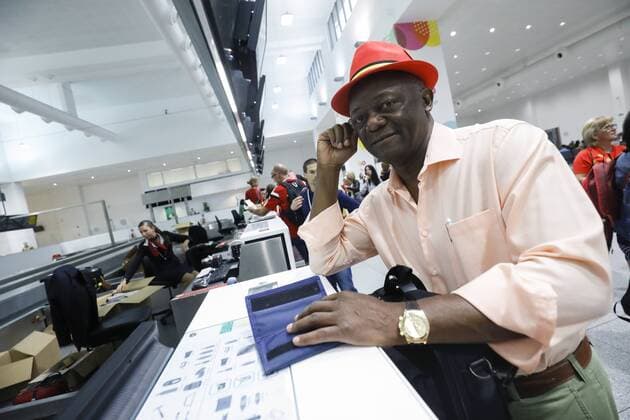 Pierre Kompany, father of Belgian soccer player Vincent Kompany, pictured at the departure of a fan flight to Saint-Petersburg, Russia, for the semi final match between the French national soccer team Les Bleus and Belgian national soccer team the Red Devils, at Brussels Airport, Zaventem, Tuesday 10 July 2018. THIERRYxROGE  x05381396x