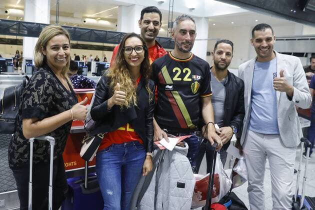Chadli s family pictured during the departure of a fan flight to Saint-Petersburg, Russia, for the semi final match between the French national soccer team Les Bleus and Belgian national soccer team the Red Devils, at Brussels Airport, Zaventem, Tuesday 10 July 2018. THIERRYxROGE  x05381385x