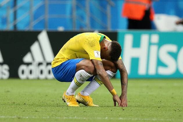 Brazil v Belgium 2018 FIFA World Cup WM Weltmeisterschaft Fussball Quarter-Final Neymar of Brazil looks dejected at the end of the 2018 FIFA World Cup Quarter-Final match at Kazan Arena, Kazan Content Not Available For UK Newspapers Copyright: xPaulxChestertonx FIL-11994-0491