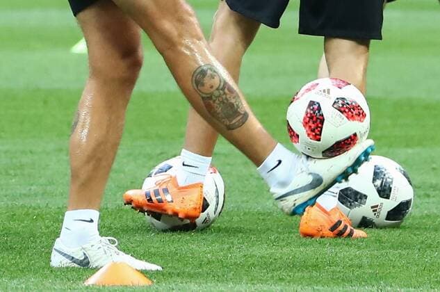 WM 2018, Training Nationalteam Kroatien MOSCOW, RUSSIA - JULY 10, 2018: Members of the Croatian men s national football team during a training session ahead of the 2018 FIFA World Cup WM Weltmeisterschaft Fussball Semi-final match against England, at Luzhniki Stadium. Anton Novoderezhkin TASS  TS088DB1