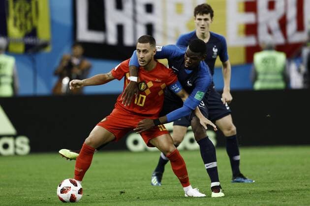 July 10, 2018 - Saint Petersburg, Russia - Eden Hazard, Paul Pogba during 2018 FIFA World Cup WM Weltmeisterschaft Fussball Russia Semi Final match between France and Belgium on July 10, 2018 at Saint Petersburg Stadium in Saint Petersburg, Russia. France v Belgium: Semi Final - 2018 FIFA World Cup Russia  - ZUMAn230 20180710_zaa_n230_476 Copyright: xMehdixTaamallahx