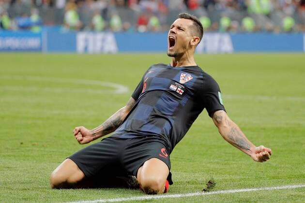 WM 2018, Kroatien - England Croatian defender Dejan Lovren celebrates at the end of the FIFA World Cup WM Weltmeisterschaft Fussball 2018 semi-finals soccer match between Croatia and England, at Luzhniki Stadium in Moscu, Russia, 11 July 2018. CROATIA VS. ENGLAND !ACHTUNG: NUR REDAKTIONELLE NUTZUNG!  Copyright: xLavandeiraxjrx FWC62-221 20180711-636669459603541004