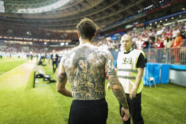 Moskau , 11.07.2018 Tattoo von Sime Vrsaljko (Kroatien) Kroatien - England *** Moscow 11 07 2018 Tattoo of Sime Vrsaljko Croatia Croatia England