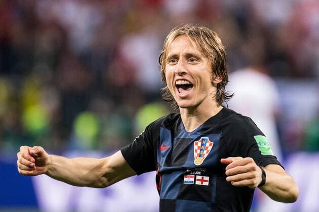 180712 Luka Modric of Croatia celebrates after the FIFA World Cup WM Weltmeisterschaft Fussball semi final match between Croatia and England on July 12, 2018 in Moscow. Photo: Petter Arvidson BILDBYRAN kod PA 92085 Copyright: PETTERxARVIDSON BB180712PA076