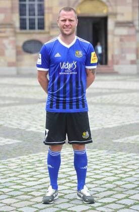 Das Team des 1. FC Saarbrücken am Donnerstag (12.07.2018) vor der Ludwigskirche in Saarbrücken. Im Bild: Martin Dausch ( 7).