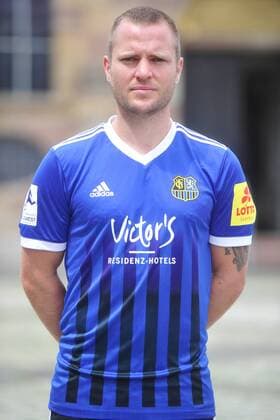 Das Team des 1. FC Saarbrücken am Donnerstag (12.07.2018) vor der Ludwigskirche in Saarbrücken. Im Bild: Martin Dausch ( 7).