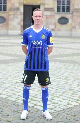 Das Team des 1. FC Saarbrücken am Donnerstag (12.07.2018) vor der Ludwigskirche in Saarbrücken. Im Bild: Markus Mendler ( 11).