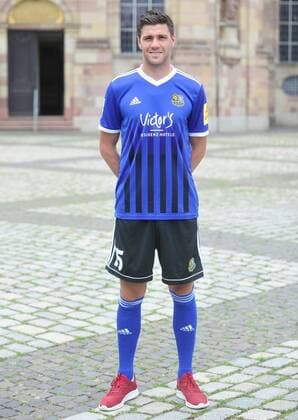 Das Team des 1. FC Saarbrücken am Donnerstag (12.07.2018) vor der Ludwigskirche in Saarbrücken. Im Bild: Benjamin Kessel ( 15).