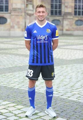 Das Team des 1. FC Saarbrücken am Donnerstag (12.07.2018) vor der Ludwigskirche in Saarbrücken. Im Bild: Mario Müller ( 23).