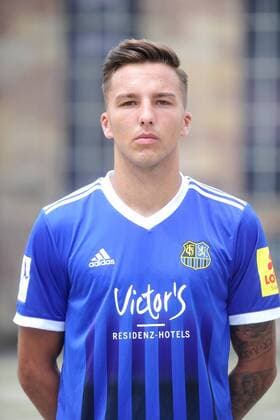 Das Team des 1. FC Saarbrücken am Donnerstag (12.07.2018) vor der Ludwigskirche in Saarbrücken. Im Bild: Nino Miotke ( 28).