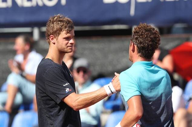Yannick Hanfmann (GER) freut sich ueber seinen Sieg ueber Roberto Carballes Baena (ESP)