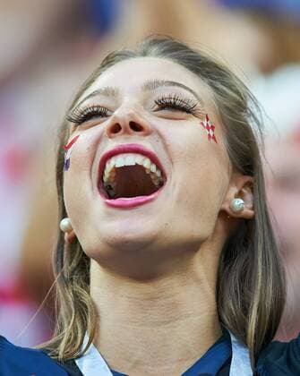 England - Croatia, Soccer, Moscow, July 11, 2018 fans, supporters, spectators, club flags, celebration. ENGLAND - CROATIA 1-2 Football FIFA World Cup WM Weltmeisterschaft Fussball 2018 RUSSIA, Semifinal, Season 2018 2019, July 11, 2018 in Moscow, Russia. Photo: MAGICS Peter Schatz
