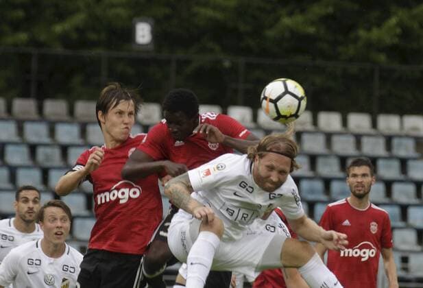 180712 Häckens Emil Wahlström in action during the UEFA Europa League qualifying match between Liepaja vs Häcken on 12th of July 2018 in Liepaja, Latvia Copyright: ValdaxKalnina BB180712BB540