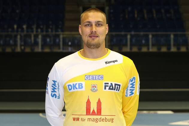 Torwart Dario Quenstedt (SC Magdeburg) - 1.BL Handball Bundesliga Saison 2018-2019 offizeller Fototermin Porträttermin 2018 2019 SC Magdeburg in der GETEC Arena in Magdeburg - Einzelbild,Portrait,Deutschland, Handball, Mann, Maenner,11.07.2018